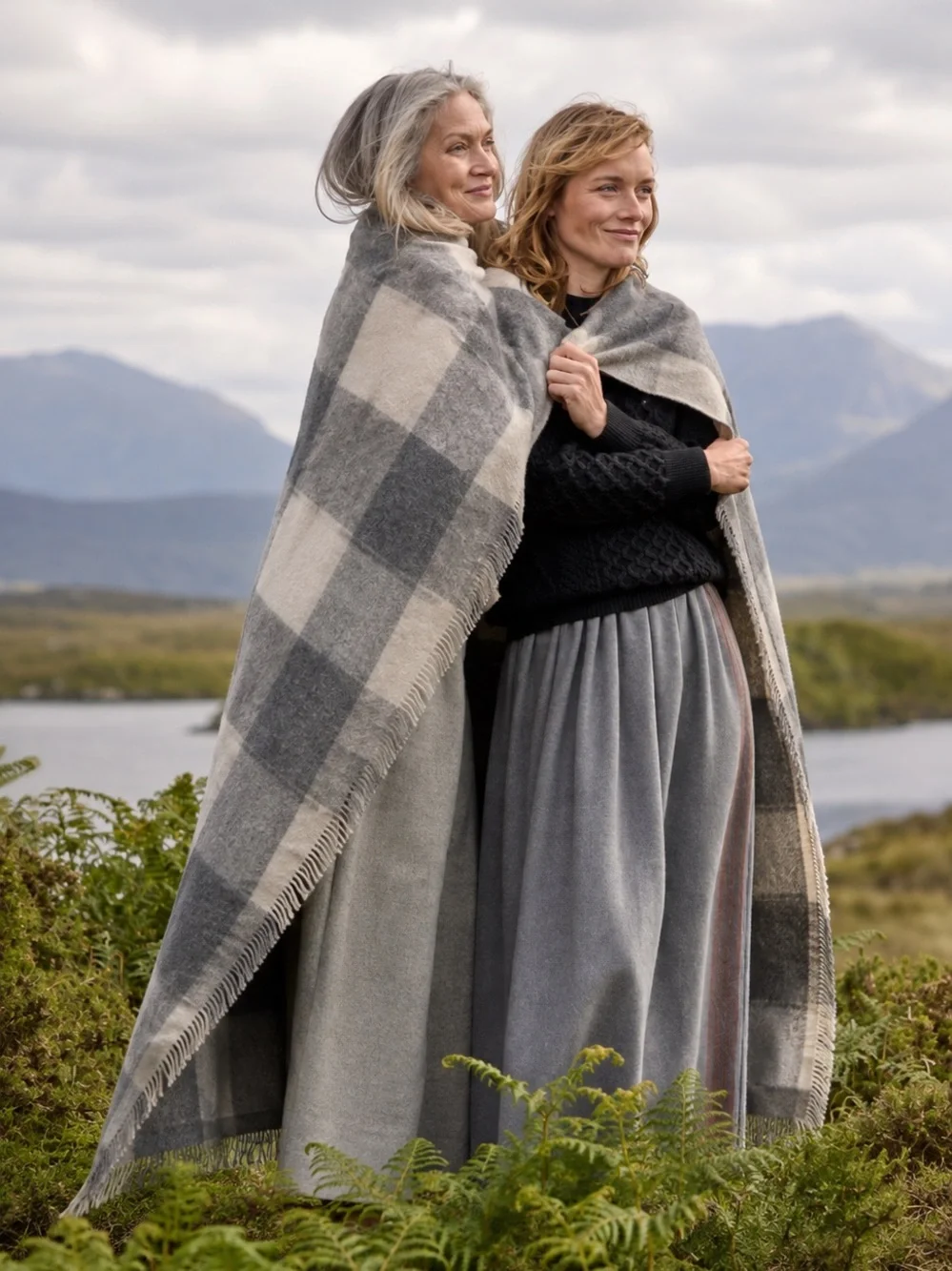 100% LAMBSWOOL FOXFORD GRAY PLAID FRINGE THROW MADE IN IRELAND NWT